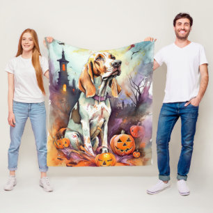 Halloween Basset Hound With Pumpkins Scary Fleece Blanket