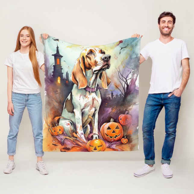 Halloween Basset Hound With Pumpkins Scary Fleece Blanket (In Situ)