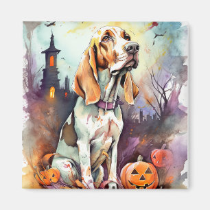 Halloween Basset Hound With Pumpkins Scary Magnet