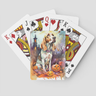 Halloween Basset Hound With Pumpkins Scary Playing Cards