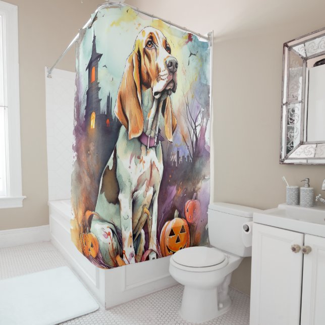Halloween Basset Hound With Pumpkins Scary  Shower Curtain (In Situ)
