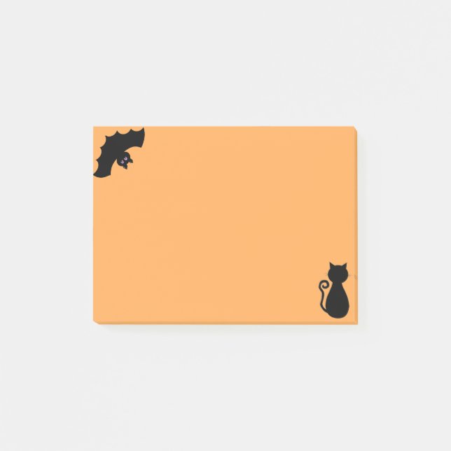 Halloween bat and black cat on orange post-it notes (Front)