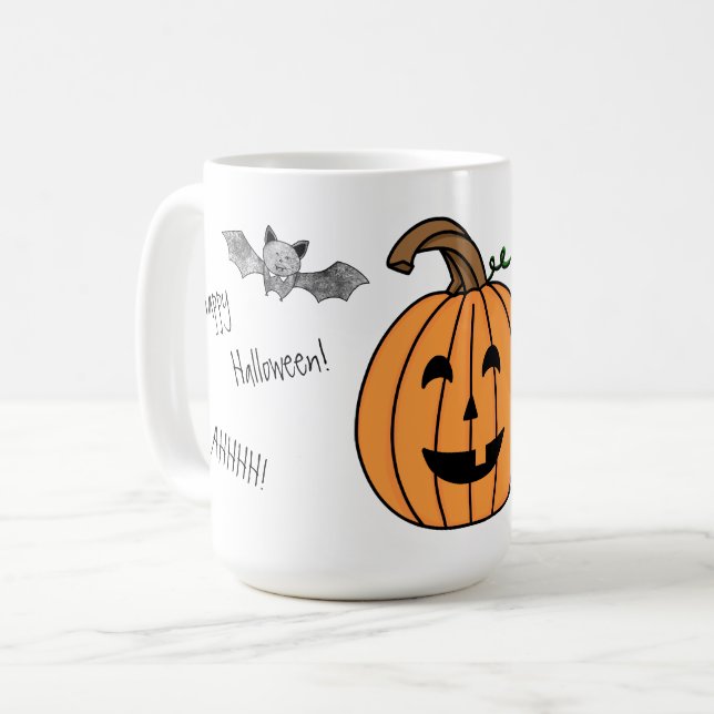 Halloween Bat and Pumpkin Coffee Mug (Front Left)