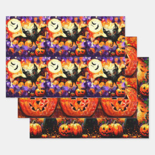 Halloween Bat Black Cat Jack-o-Lantern Decoupage Wrapping Paper Sheet