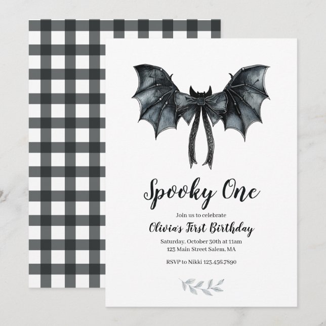 Halloween Bat Bow Spooky One 1st Birthday Invitation (Front/Back)