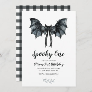 Halloween Bat Bow Spooky One 1st Birthday Invitation