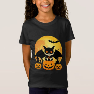 Halloween Bat Character Pumpkin Scene Style T-Shirt