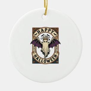 Halloween Bat Ghost Vintage Engraving Shirt_1 Ceramic Tree Decoration