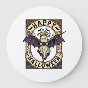 Halloween Bat Ghost Vintage Engraving Shirt_1 Large Clock