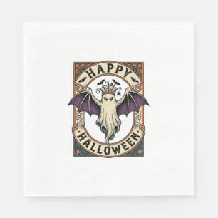 Halloween Bat Ghost Vintage Engraving Shirt_1 Napkin