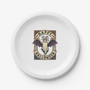 Halloween Bat Ghost Vintage Engraving Shirt_1 Paper Plate