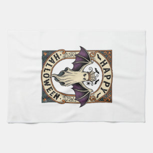 Halloween Bat Ghost Vintage Engraving Shirt_1 Tea Towel