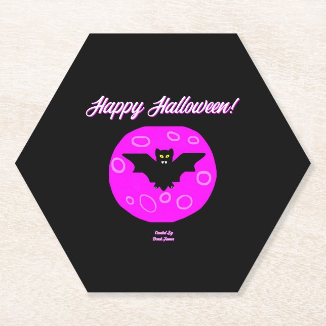 Halloween Bat Hexagon Paper Coaster (Front)