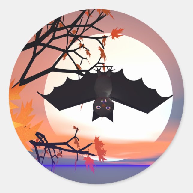 Halloween Bat in Tree Classic Round Sticker (Front)