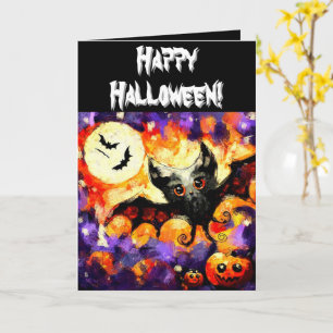 Halloween Bat & Jack-O-Lanterns Personalized Card