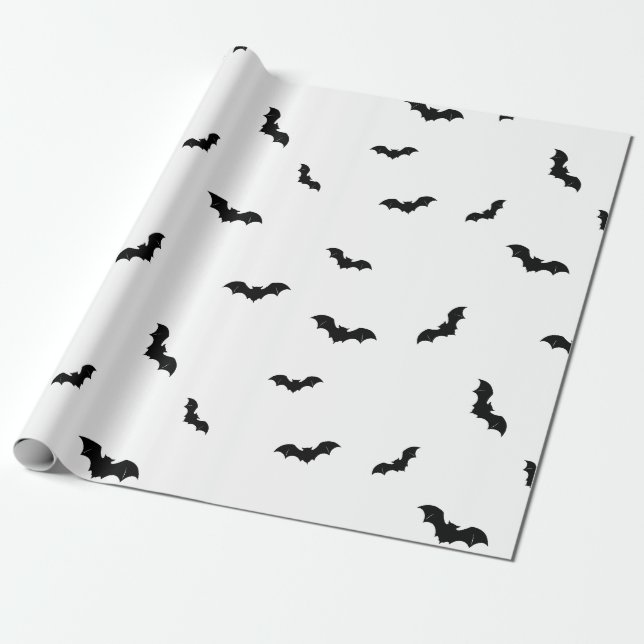 Halloween Bat Pattern Spooky Wrapping Paper (Unrolled)