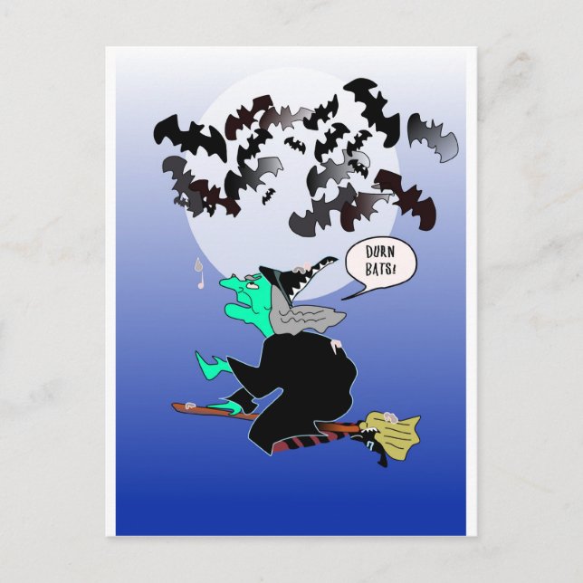 Halloween bat poop with witch postcard (Front)