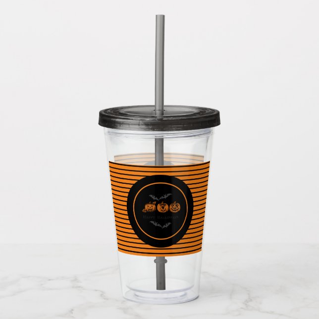 Halloween/Bat/pumpkin Acrylic Tumbler (Front)