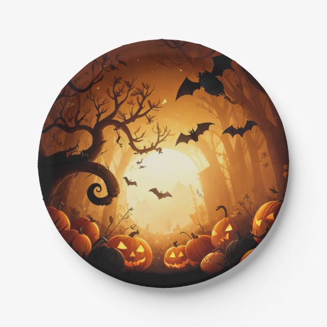 Halloween/Bat/Pumpkin/Fall  Paper Plate (Front)