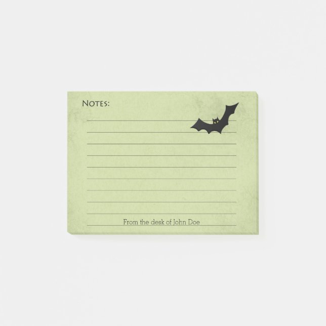 Halloween Bat Silhouette over Green - Lined Post-it Notes (Front)
