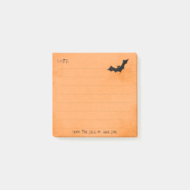Halloween Bat Silhouette over Orange - Lined Post-it Notes (Front)