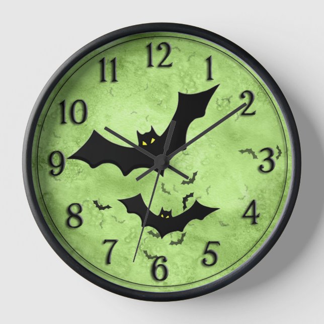 Halloween: Bat Silhouettes Green Grunge BG Clock (Front)