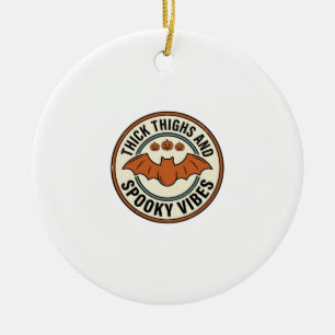 Halloween Bat Thick Thighs Spooky Vibes Vintage_1 Ceramic Tree Decoration