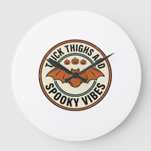 Halloween Bat Thick Thighs Spooky Vibes Vintage_1 Large Clock