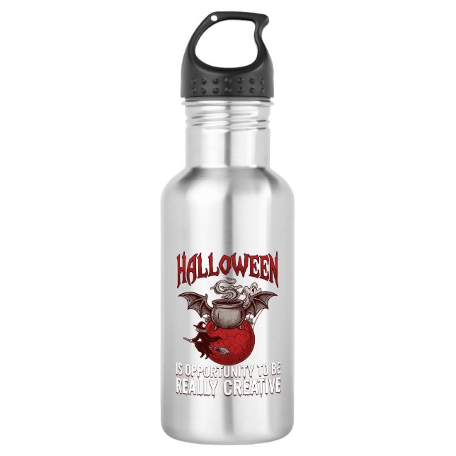 Halloween Bat Winged Cauldron Flying Witch Ghost 532 Ml Water Bottle (Front)
