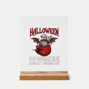Halloween Bat Winged Cauldron Flying Witch Ghost Acrylic Sign