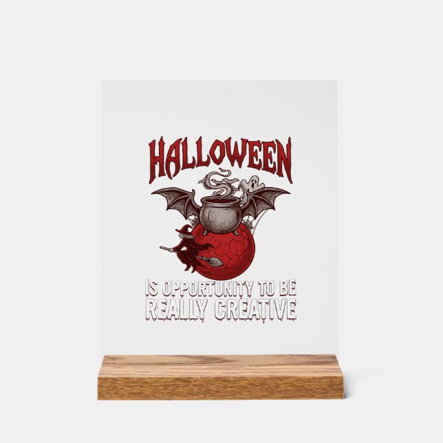 Halloween Bat Winged Cauldron Flying Witch Ghost Acrylic Sign (Front)