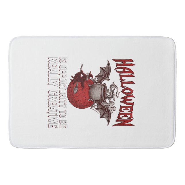 Halloween Bat Winged Cauldron Flying Witch Ghost Bath Mat (Front)