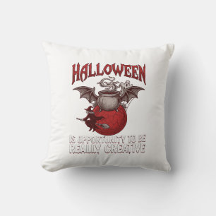 Halloween Bat Winged Cauldron Flying Witch Ghost Cushion