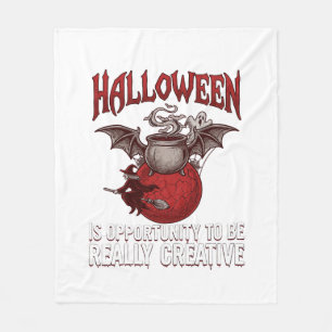 Halloween Bat Winged Cauldron Flying Witch Ghost Fleece Blanket