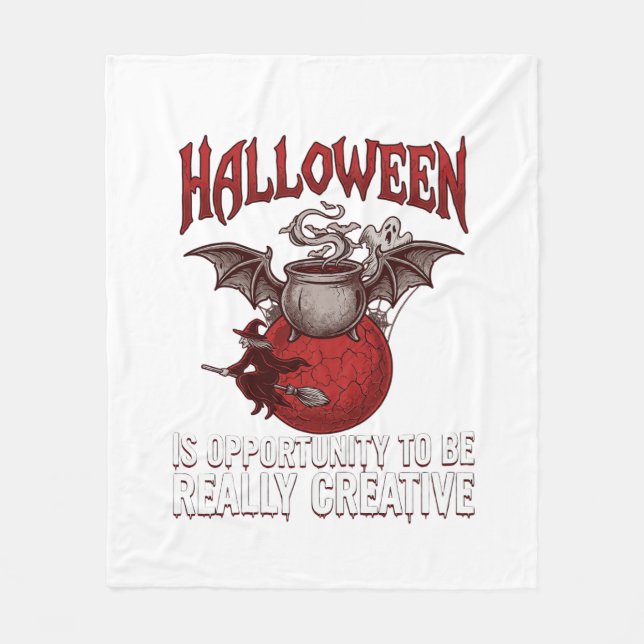 Halloween Bat Winged Cauldron Flying Witch Ghost Fleece Blanket (Front)