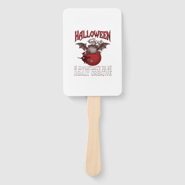 Halloween Bat Winged Cauldron Flying Witch Ghost Hand Fan (Front)