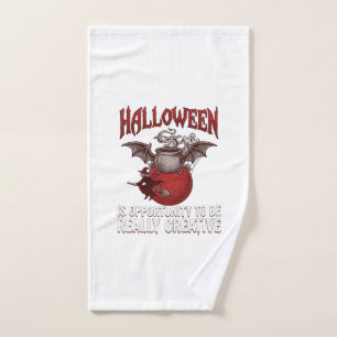 Halloween Bat Winged Cauldron Flying Witch Ghost Hand Towel