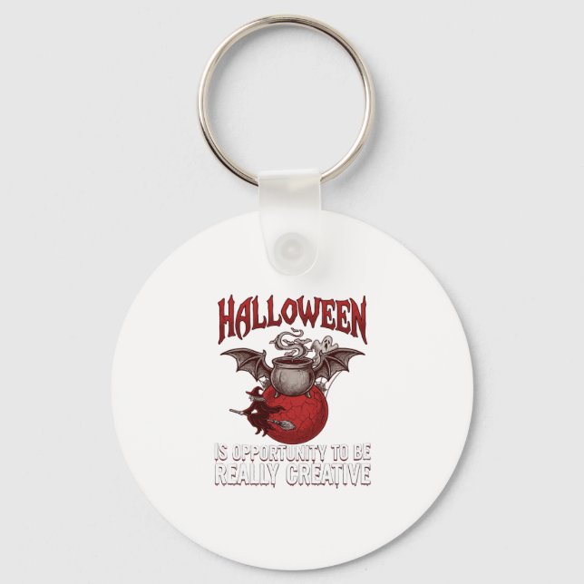 Halloween Bat Winged Cauldron Flying Witch Ghost Key Ring (Front)