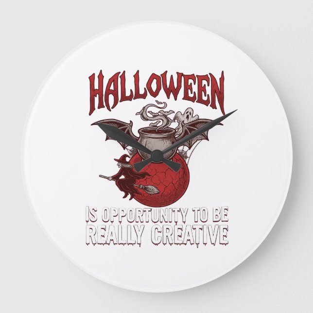 Halloween Bat Winged Cauldron Flying Witch Ghost Large Clock (Front)