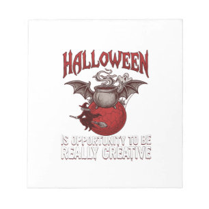 Halloween Bat Winged Cauldron Flying Witch Ghost Notepad