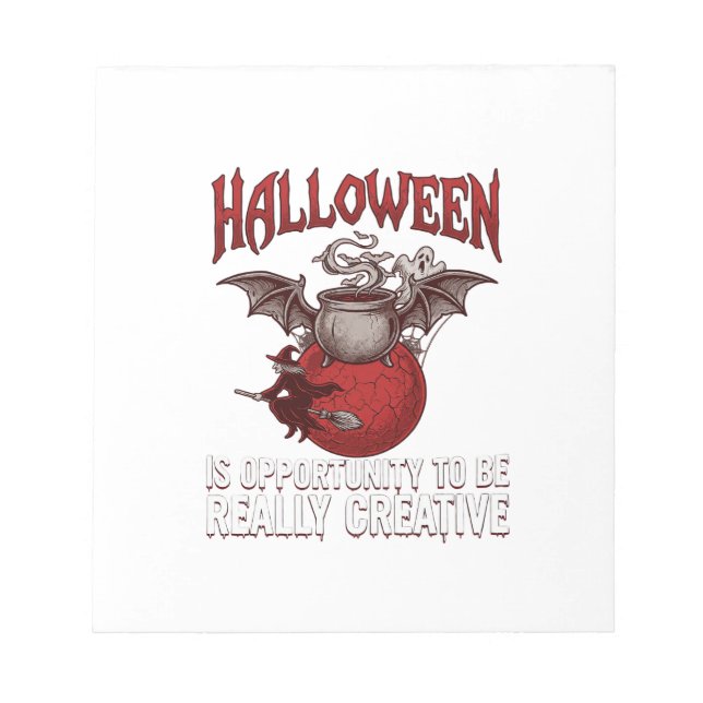 Halloween Bat Winged Cauldron Flying Witch Ghost Notepad (Front)