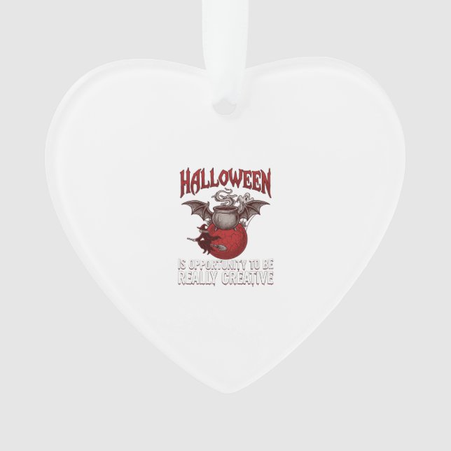 Halloween Bat Winged Cauldron Flying Witch Ghost Ornament (Front)