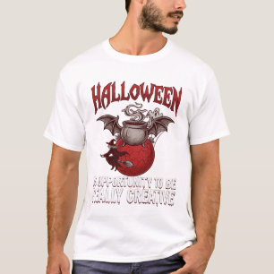 Halloween Bat Winged Cauldron Flying Witch Ghost T-Shirt