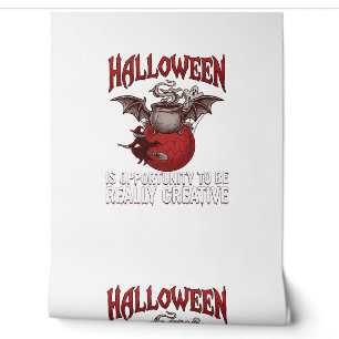 Halloween Bat Winged Cauldron Flying Witch Ghost Wallpaper