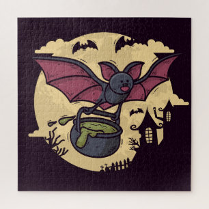 Halloween Bat, Witches Brew and Haunted House Jigsaw Puzzle