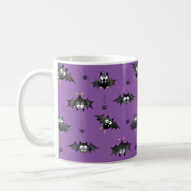 Halloween Bats and Dangling Spiders Mug (Left)
