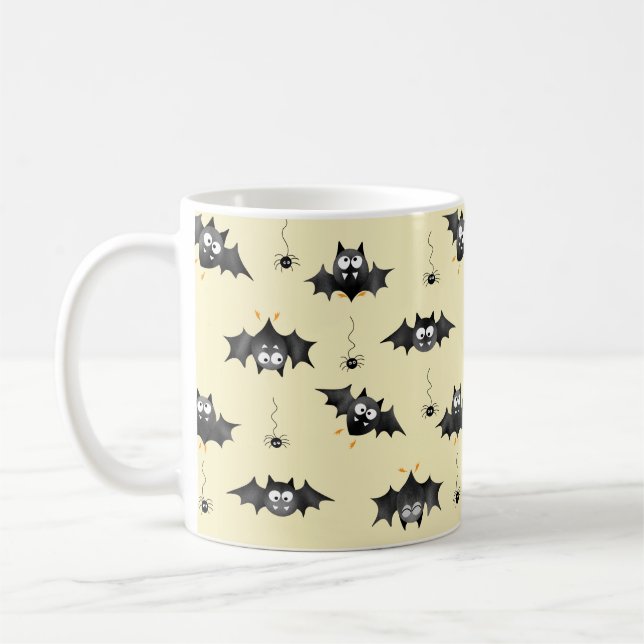 Halloween Bats and Dangling Spiders Mug (Left)