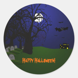 Halloween Bats and Graveyard Classic Round Sticker
