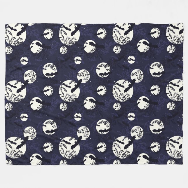 Halloween Bats and Moon Fleece Blanket (Front (Horizontal))