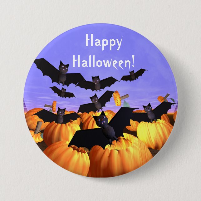 Halloween Bats and Pumpkins 7.5 Cm Round Badge (Front)